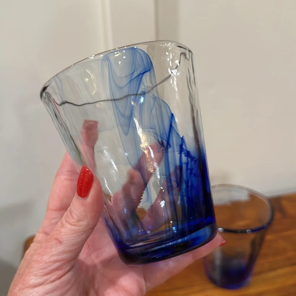 Bormioli Rocco Murano Blue Cobalt Swirl Flat Tumblers Set of 2